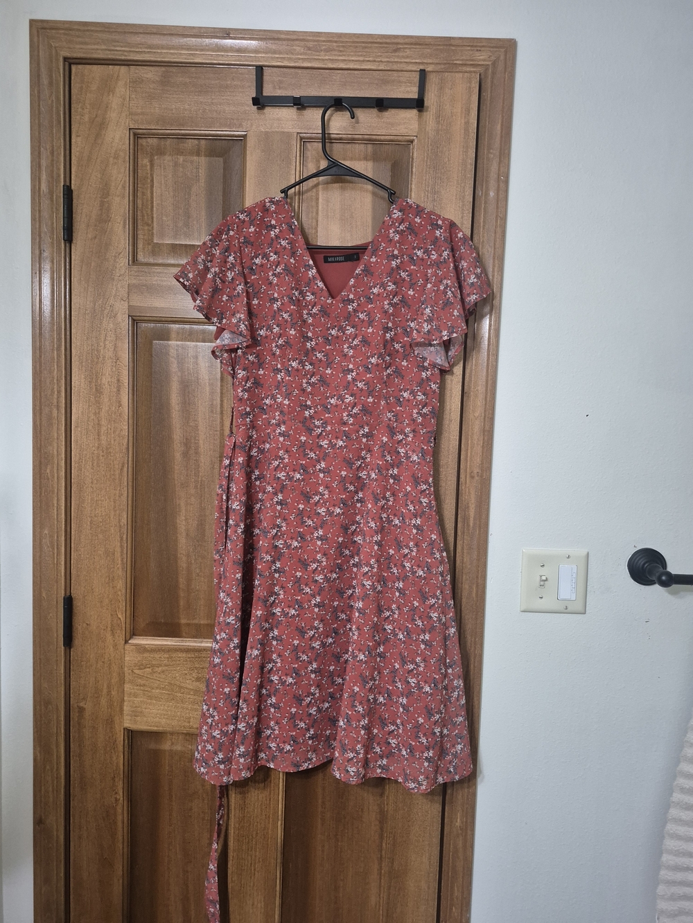 Mikarose Rust Floral V-Neck Midi Dress
